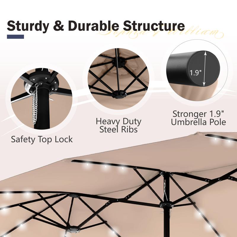 15ft Large Outdoor Patio Umbrella with Base – LED Light Option