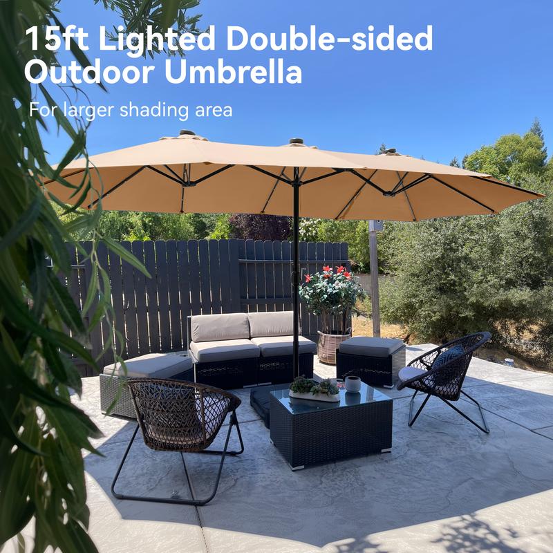15ft Large Outdoor Patio Umbrella with Base – LED Light Option