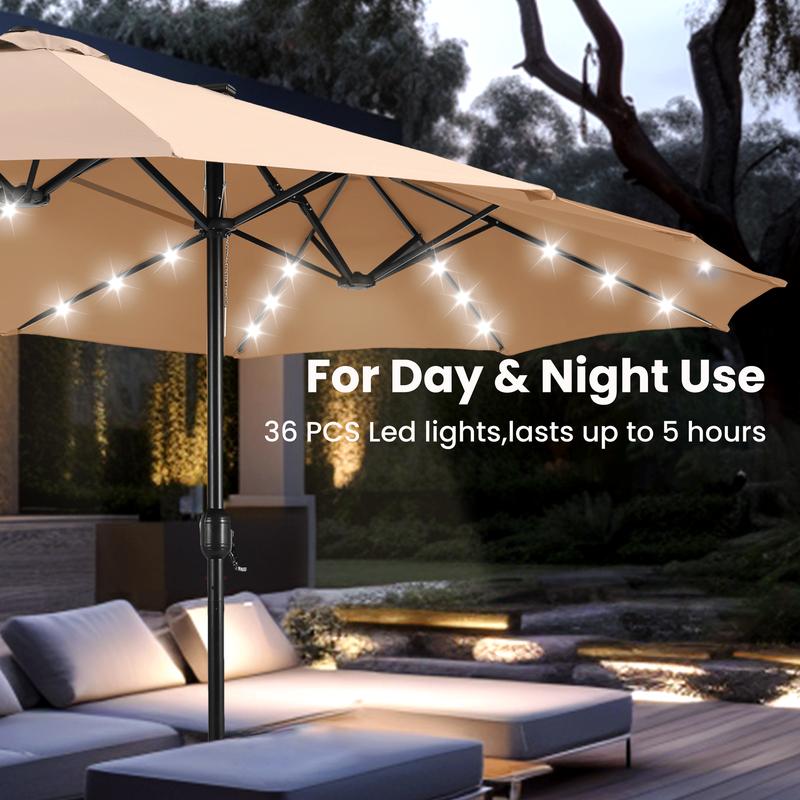 15ft Large Outdoor Patio Umbrella with Base – LED Light Option