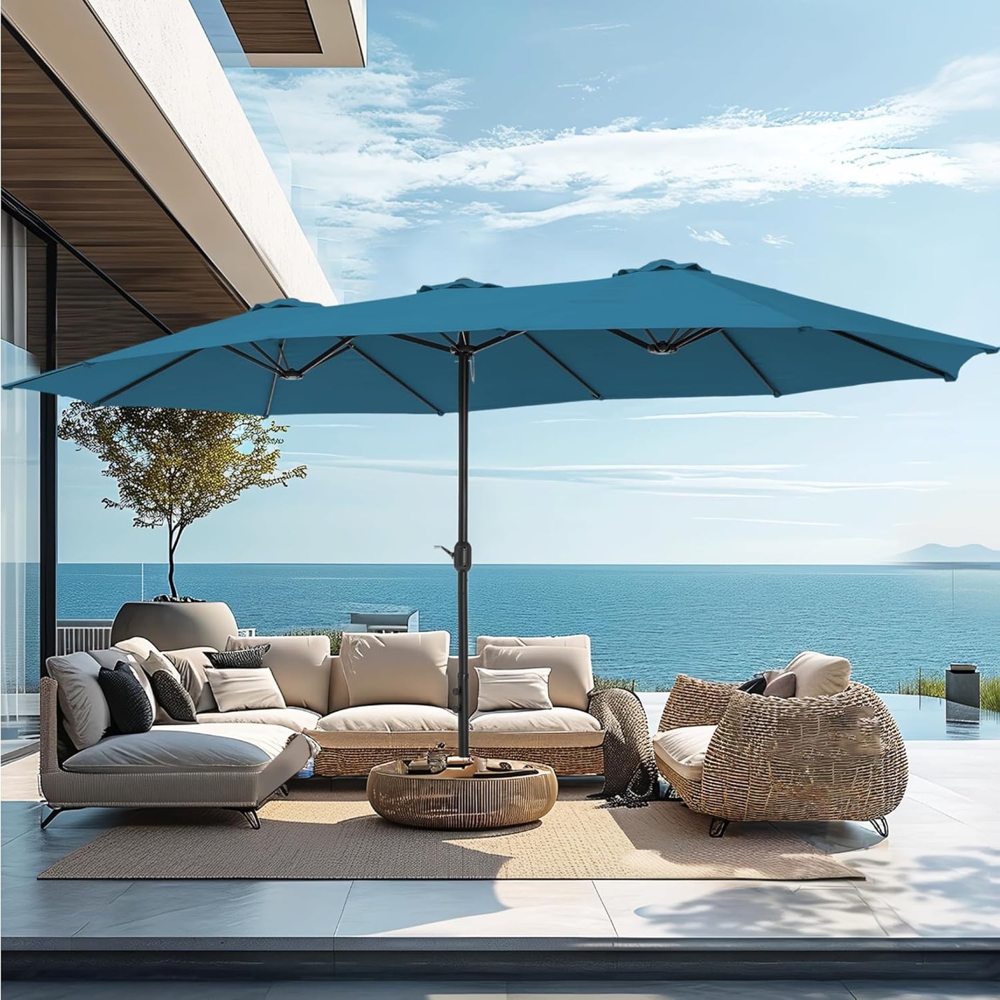 15ft Large Outdoor Patio Umbrella with Base – LED Light Option