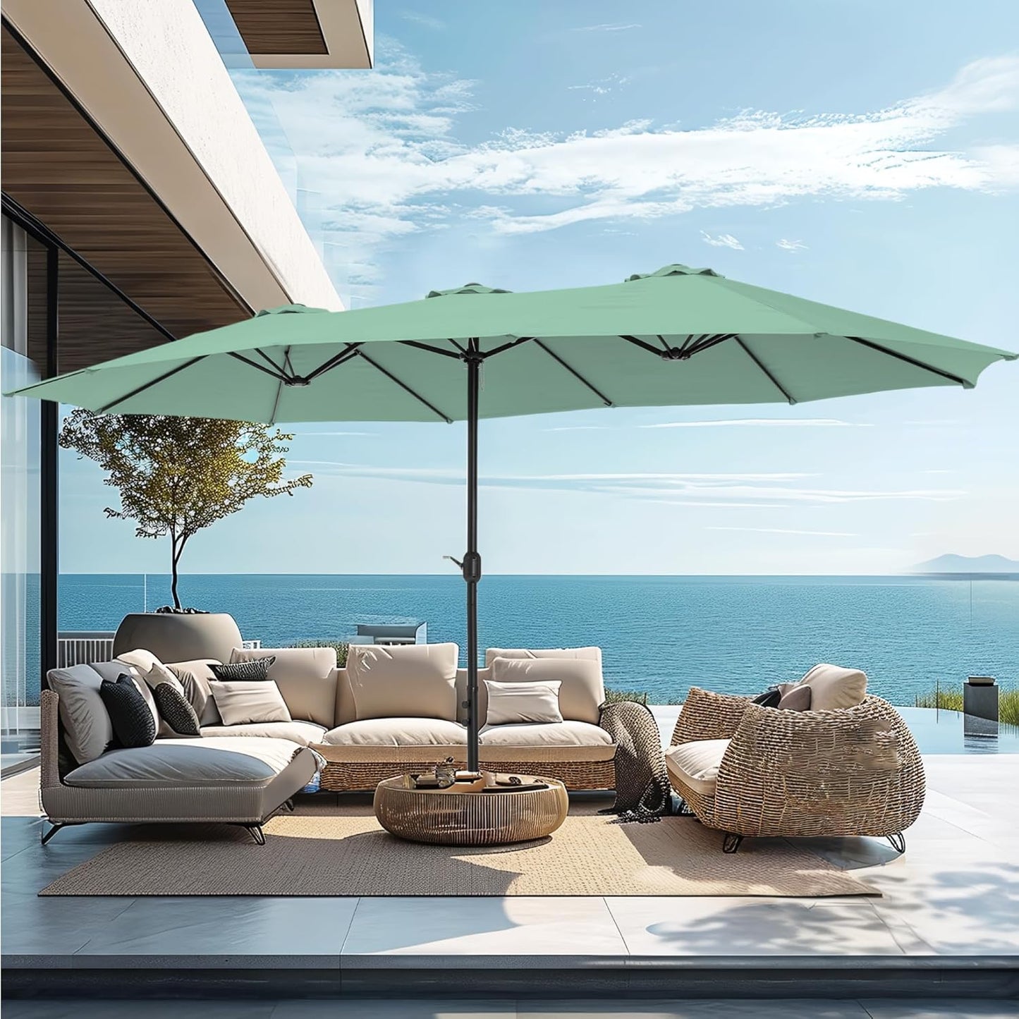15ft Large Outdoor Patio Umbrella with Base – LED Light Option