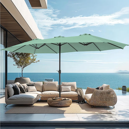 15ft Large Outdoor Patio Umbrella with Base – LED Light Option