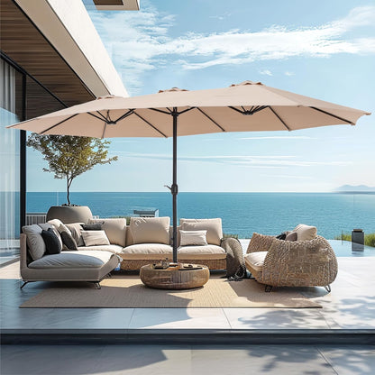 15ft Large Outdoor Patio Umbrella with Base – LED Light Option