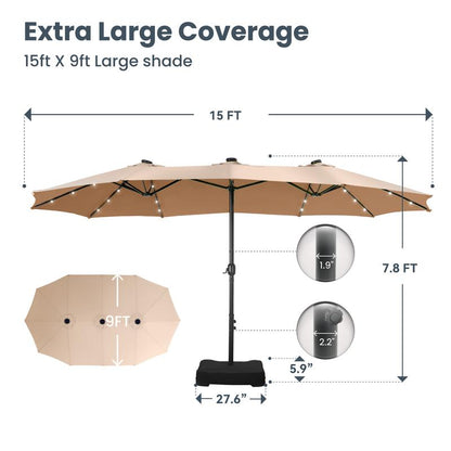 15ft Large Outdoor Patio Umbrella with Base – LED Light Option