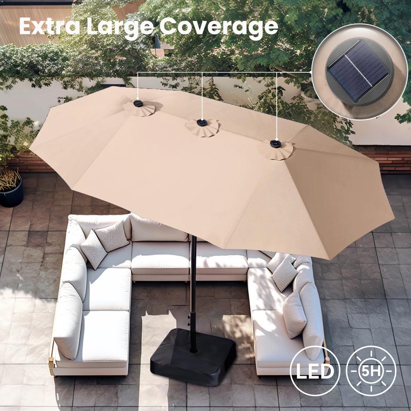 15ft Large Outdoor Patio Umbrella with Base – LED Light Option