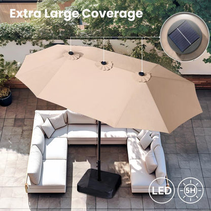 15ft Large Outdoor Patio Umbrella with Base – LED Light Option